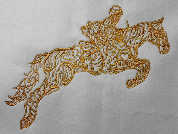 a Horse Rider Jumping in gold Embroidery