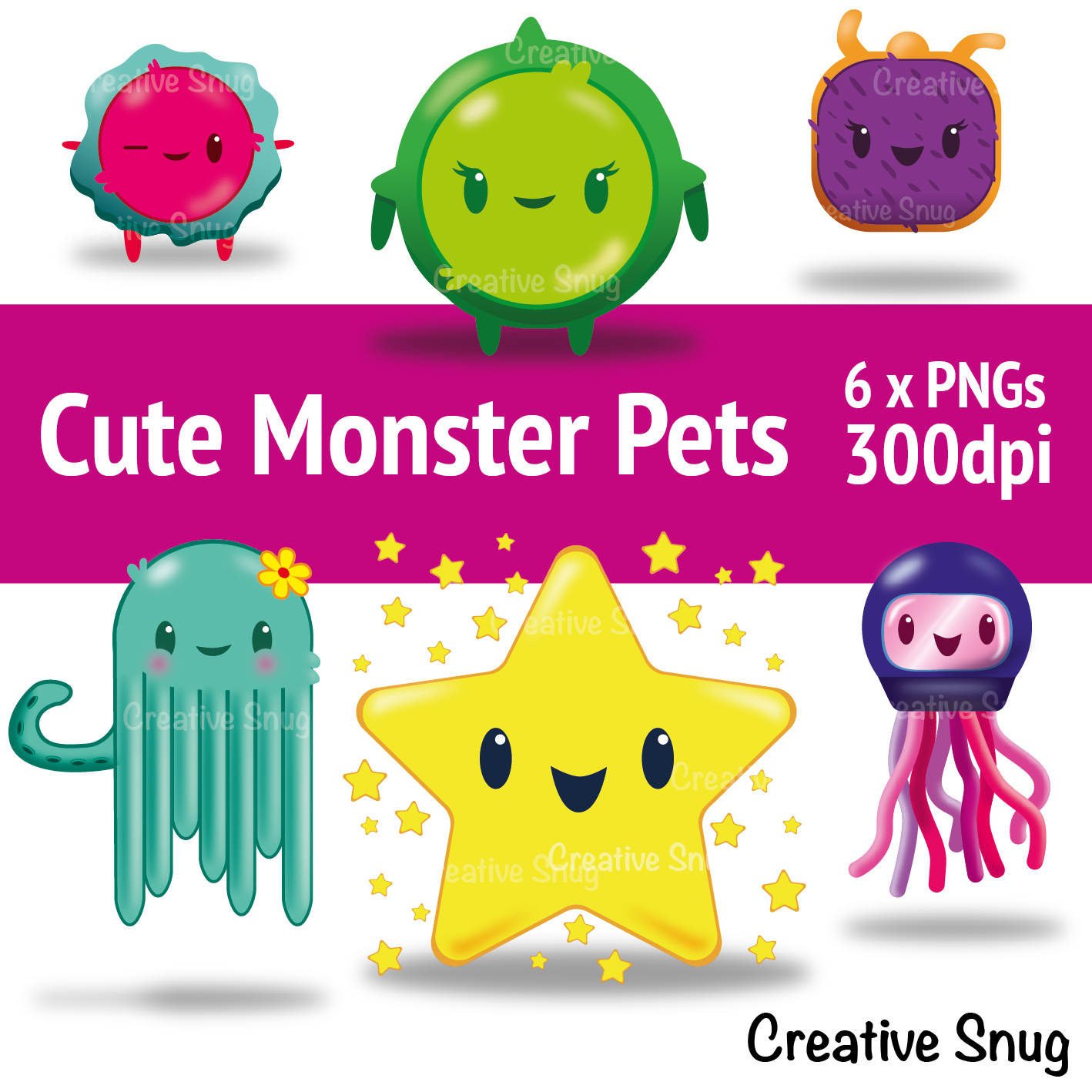 cute pet monster artworks from Etsy